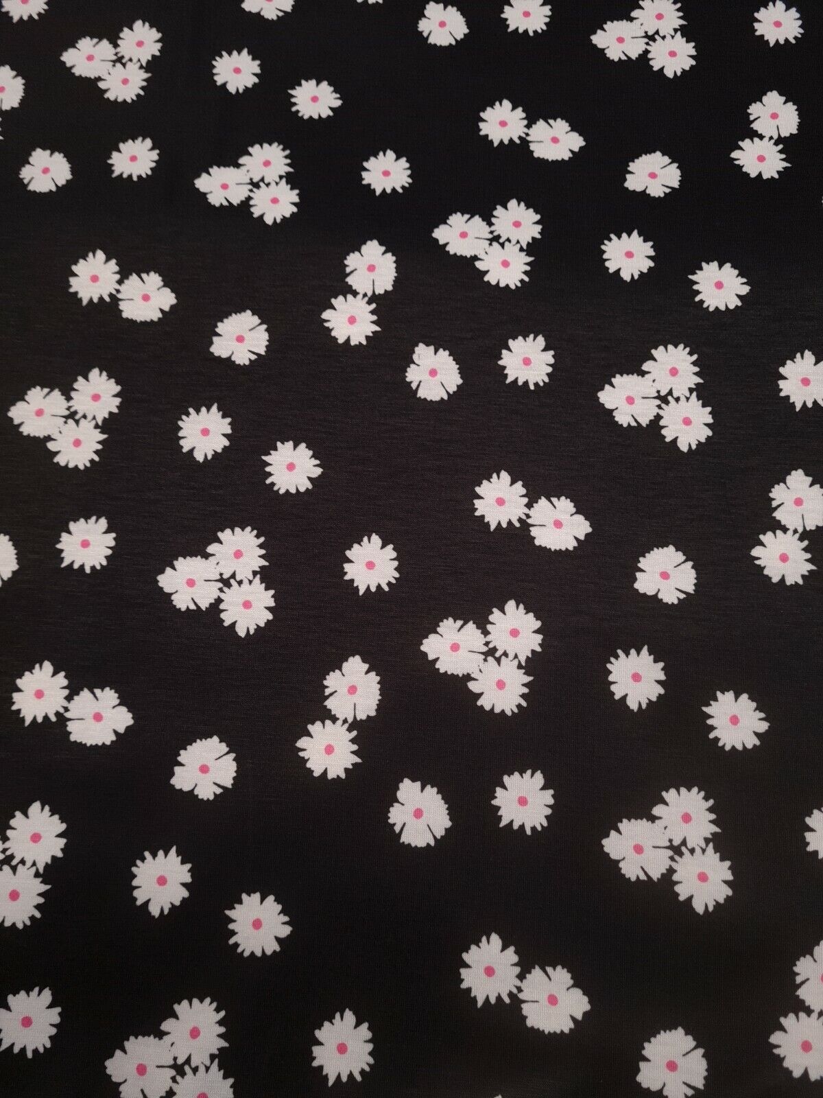 White Floral Pink Spot Print Spun Poly Stretch Fabric - T9 Fabrics